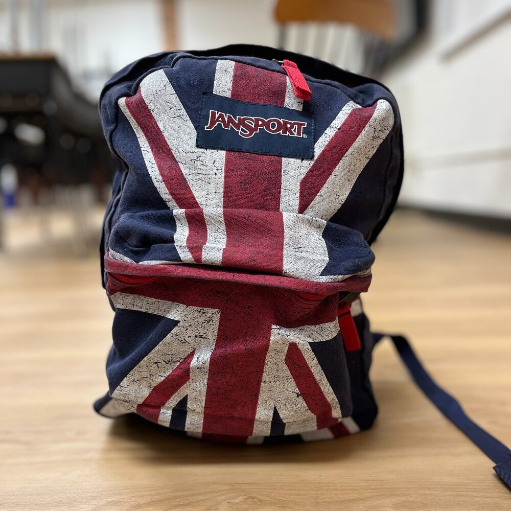 Jansport British Flag Union Jack Backpack Bag Y2K UK Anglophile School Rare